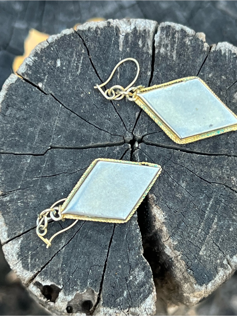 Vintage Micro Mosaic Floral Diamond Dangle Earrings - Picture 4 of 4